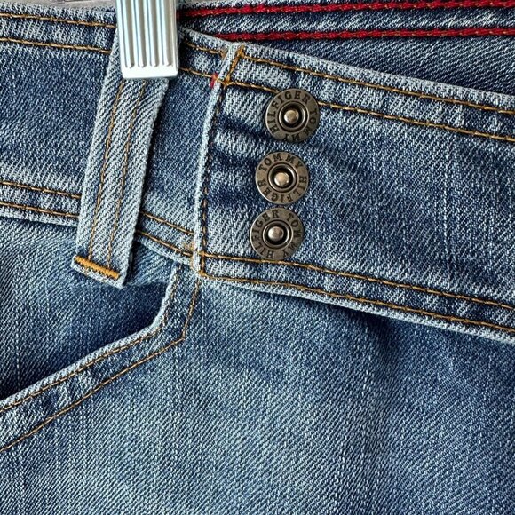 Tommy Hilfiger Hipster Bootcut Y2K Jeans Size 16 Medium Blue Snap Side Closure - Picture 7 of 13